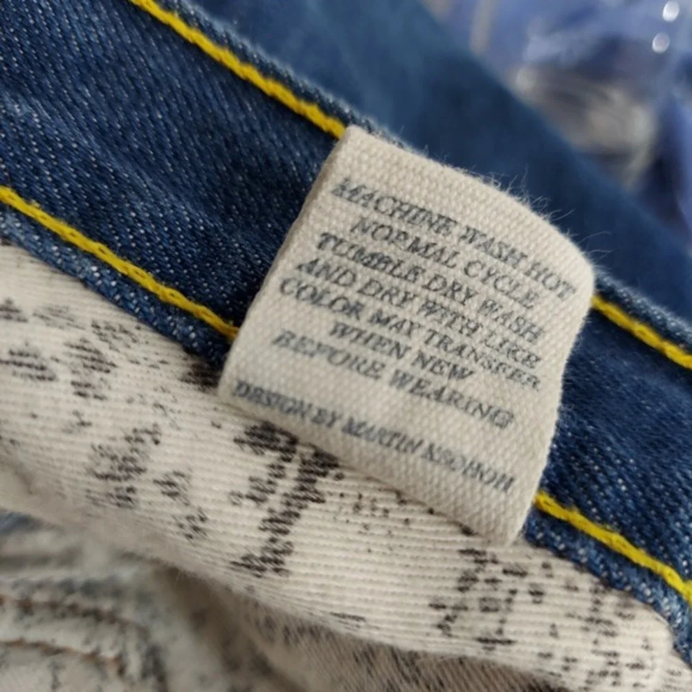 RMC Red Monkey Men Jean Shorts 38 Vintage Y2K Blue Denim Button Fly‎ Embroidered